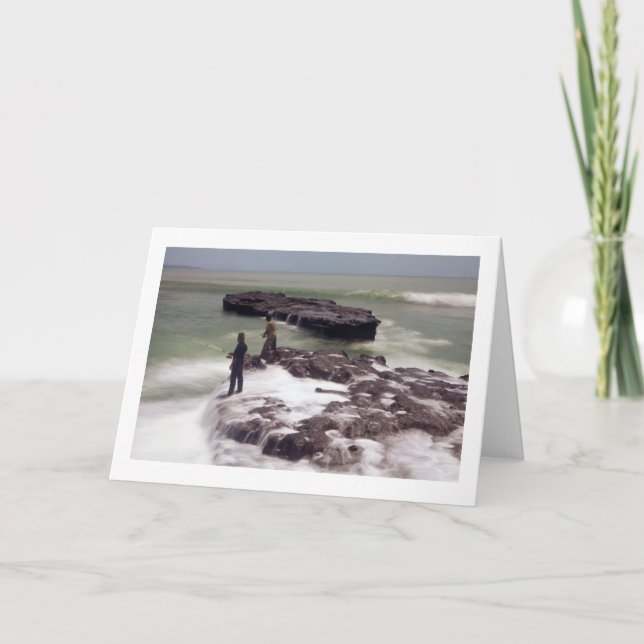 Carte de voeux blanche pliée du pêcheur (Devant)