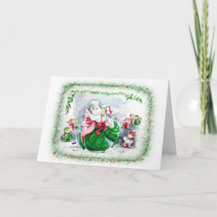 Carte de voeux blanche Waltzing Père Noël & Mme Cl