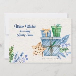 Carte de vœux bleue de la période des fêtes