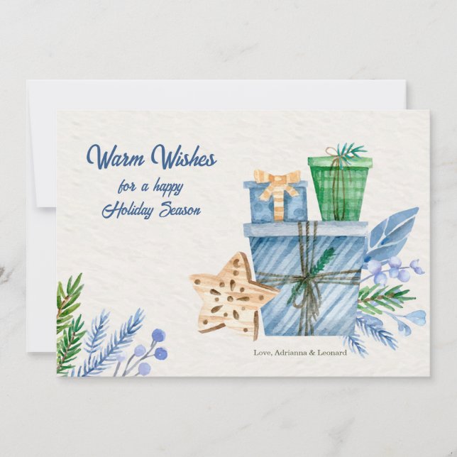 Carte de voeux bleue de la saison des Fêtes (Devant)