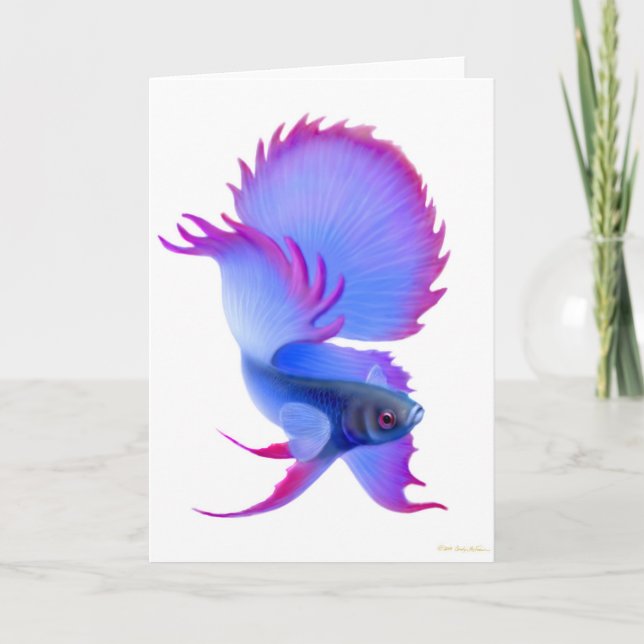 Carte de voeux bleue de poissons de Betta (Devant)