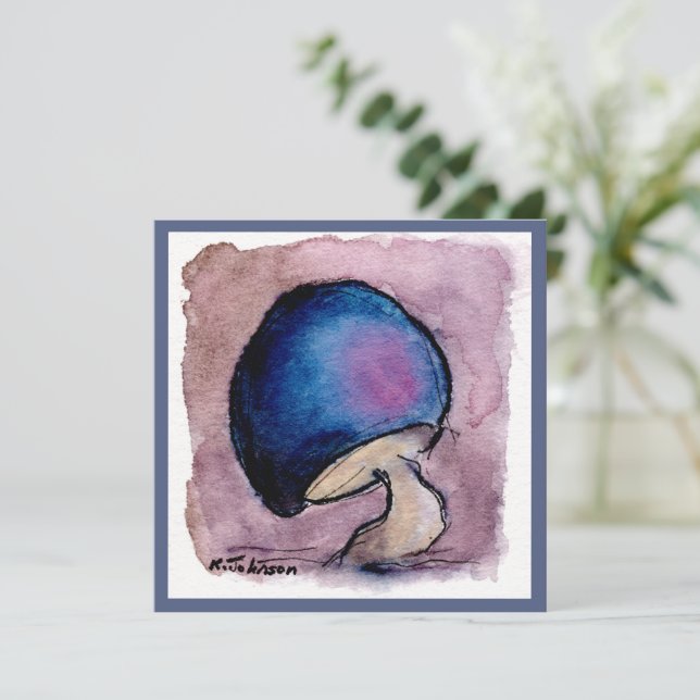 Carte de voeux Blue Mushroom Watercolor (Debout devant)