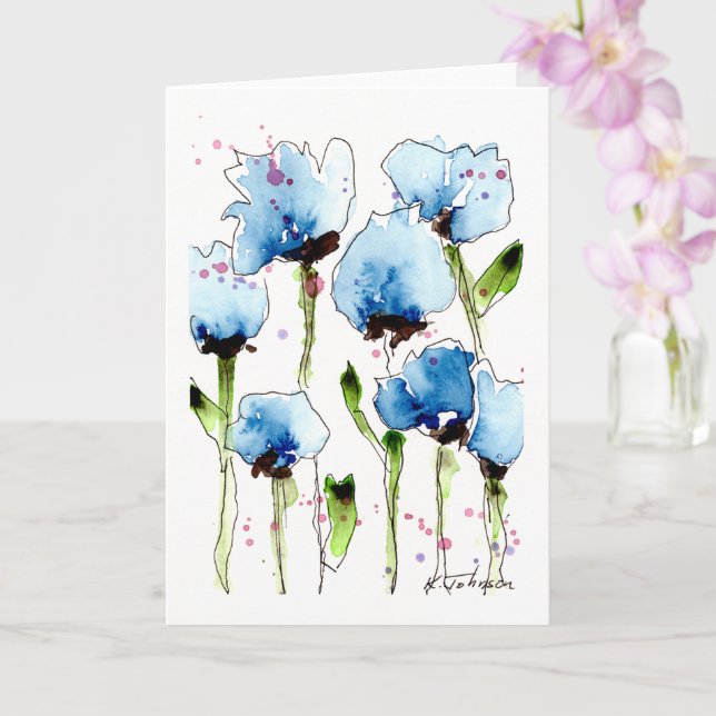 Carte de voeux Blue Watercolor Flowers (Orchidée)