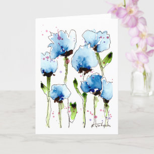 Carte de voeux Blue Watercolor Flowers