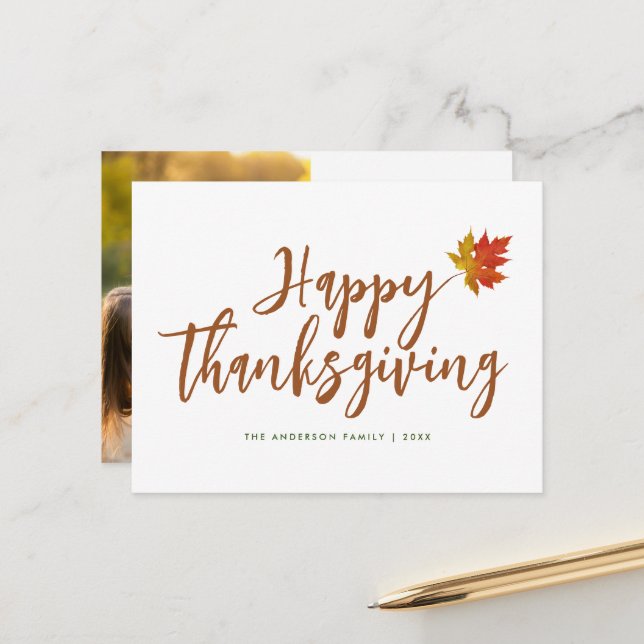 Carte de voeux bon thanksgiving script vacances (Devant/Arrière en situation)