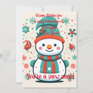 Carte de vœux bonhomme de neige mignon