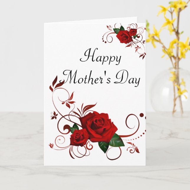 Carte de voeux Bonne fête des mères Rose rouge (Fleur jaune)
