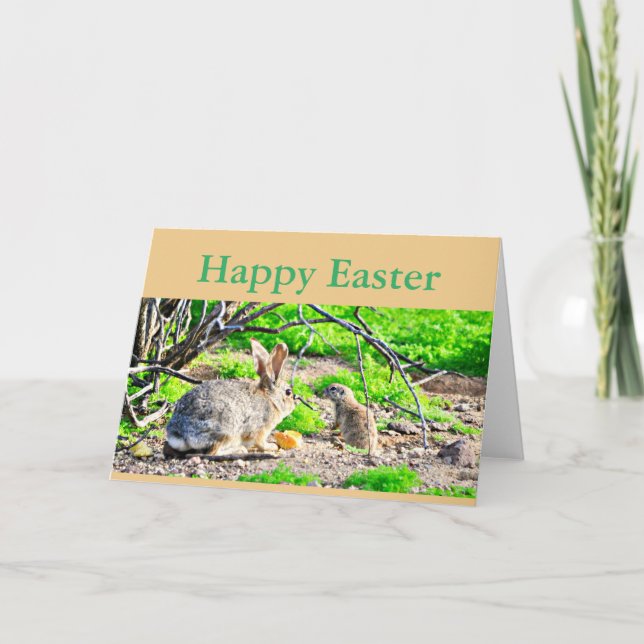 Carte de voeux "Bonne Pâques" Lapin/Écureuil terre (Devant)