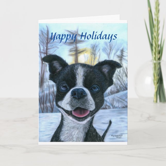 Carte de voeux Boston Terrier Snow Holiday (Devant)