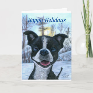 Carte de voeux Boston Terrier Snow Holiday