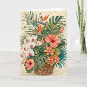 Carte de vœux botanique tropicale Orchidée Hibiscu