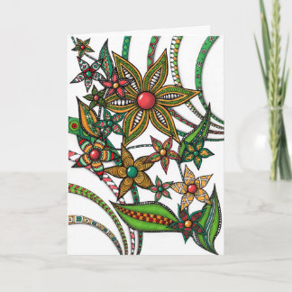 Carte de vœux botanique Zentangle florale vibrante