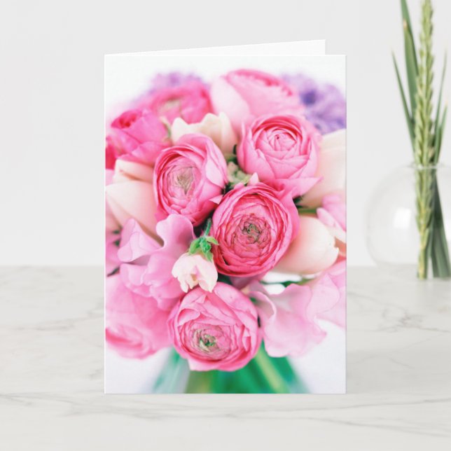 Carte de voeux Bouquet Roses Rose (Devant)