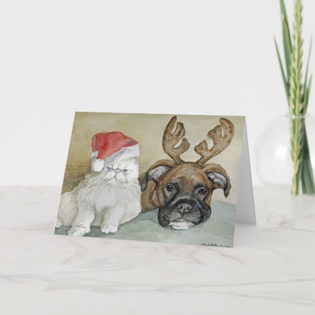 Carte de voeux "Boxer and Cat" Chien Art (Devant)