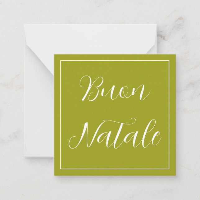 Carte de vœux Buon Natale verte avec blanc (Devant)