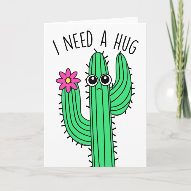 Carte de voeux Cactus 'I Need a Hug' (Devant)
