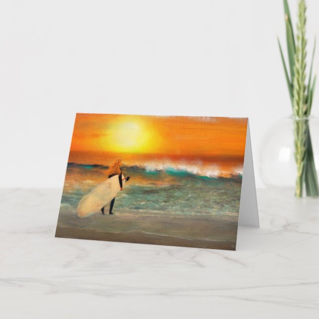 Carte de voeux California Surfer Girl Sunset Beach (Devant)