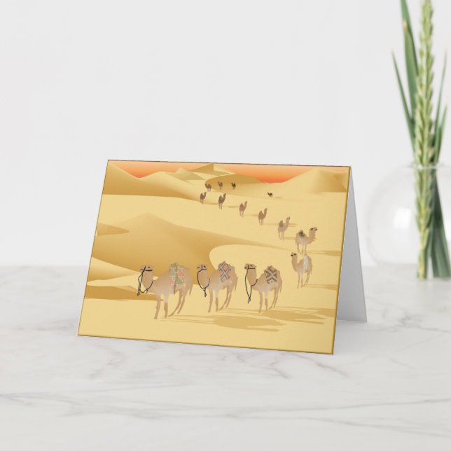 Carte de voeux Camels dans le désert (Devant)