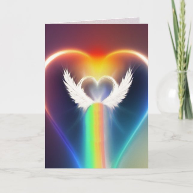 Carte de vœux/Carte de note Ange Arc-en-ciel Cœur (Devant)