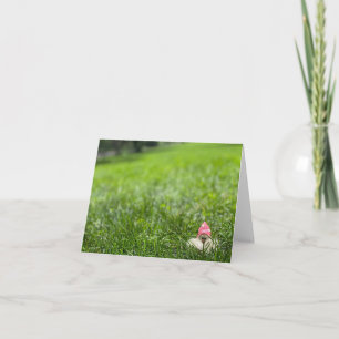 Carte de voeux casquette rose Gnome du jardin vier