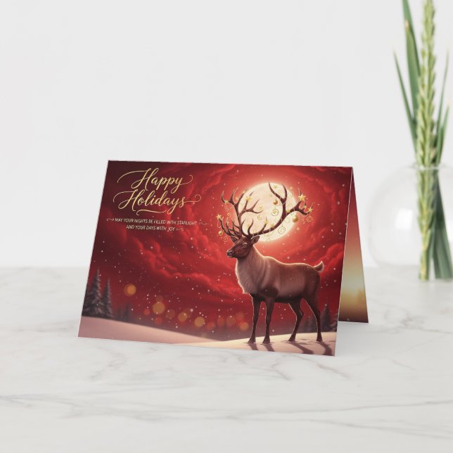 Carte de vœux cerf mystique de pays d'hiver (Devant)