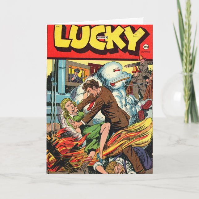 Carte de voeux chanceuse de bandes dessinées (Devant)