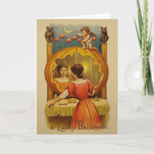Carte de voeux chanceuse vintage de Halloween