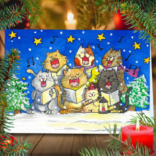 Carte de vœux Chanteurs de Noël aux chats par Nico