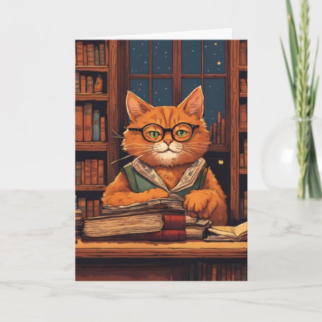 carte de vœux chat de bibliothèque #21 (Devant)