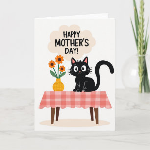 Carte de vœux Chat Gingham Fleurs
