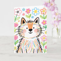 Carte de vœux Chat Gribouillis Blanc