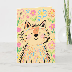 Carte de vœux Chat Gribouillis Douce Crème Chaude