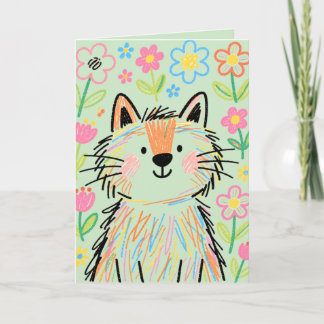 Carte de vœux Chat Gribouillis Vert