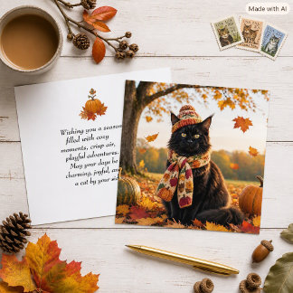 Carte de vœux Chat noir Saison Automne Orange