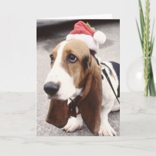 Carte de voeux Christmas Basset Hound à Santa Hat