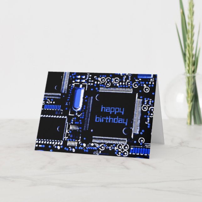 Carte de voeux Circuit Blue 2 'Happy Birthday' (Devant)