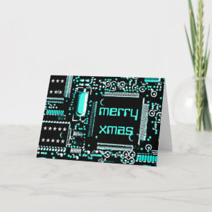 Carte de voeux Circuit Light Blue 2 'Merry Xmas'