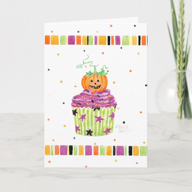 Carte de voeux citrouille Cupcake Halloween (Devant)