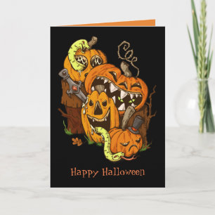 Carte de voeux Citrouilles et serpents d'Halloween