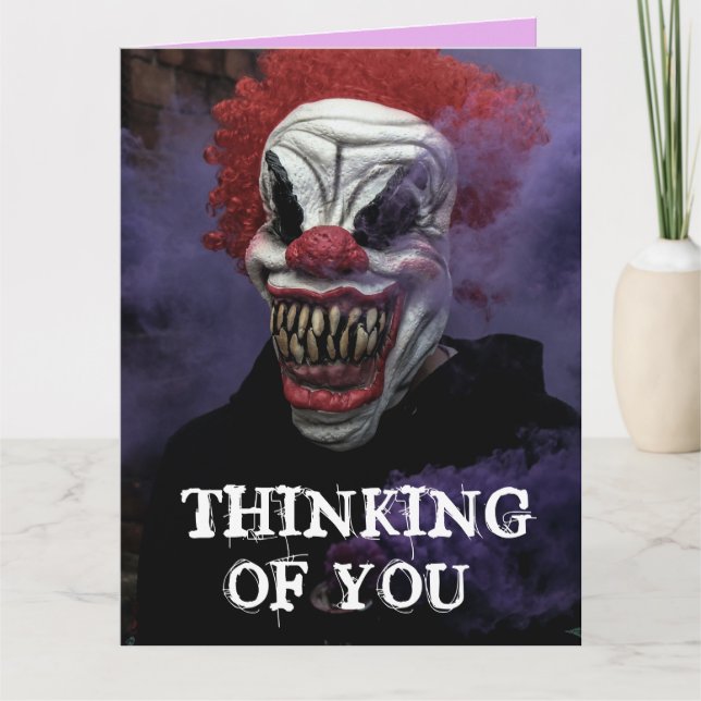 Carte de vœux CLOWN MÉCHANT EFFRAYANT qui pense à  (Devant)