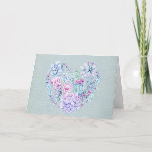 Carte de vœux cœur de succulentes aquarelle