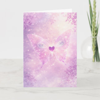 Carte de vœux Cœur Papillon Rose