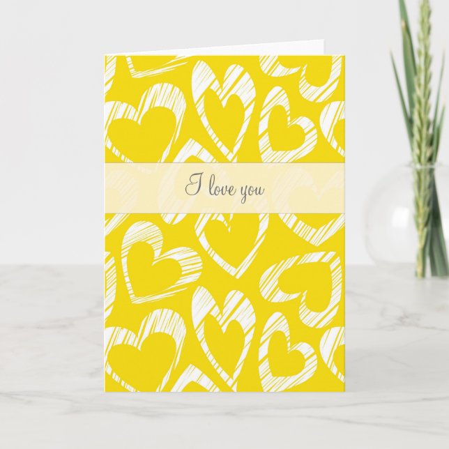 Carte de vœux coeurs jaunes (Devant)