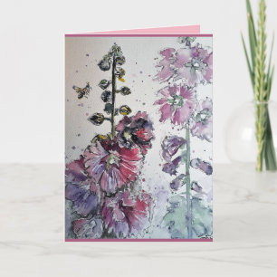 Carte de voeux couleur rose Hollyhock Watercolor