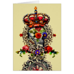 Carte de voeux crâne floral couronné