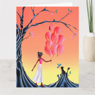 Carte de voeux Cute Ballerina & Chat Sunset Tree