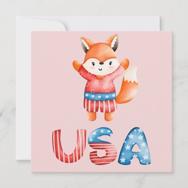 Carte de voeux Cute Patriotic Fox Flat (Devant)