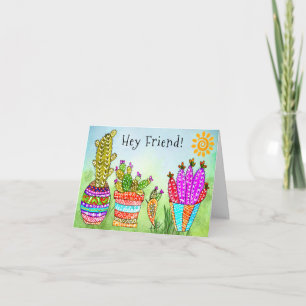 Carte de voeux Cute Watercolor Desert Cactus