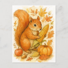 Carte de vœux d'Action de grâce écureuil d'automne