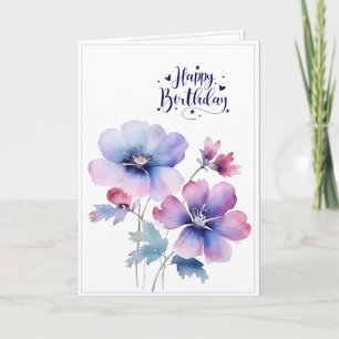Carte de vœux d'anniversaire à fleurs violettes à